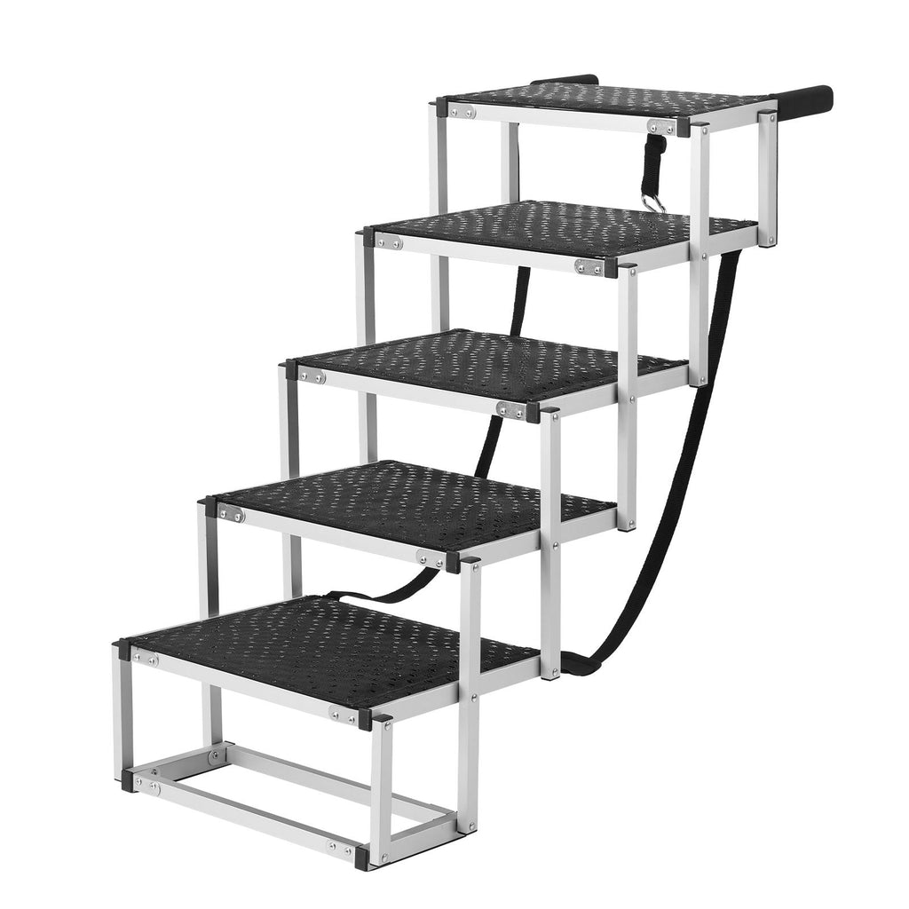 Dog Stair for Cars, Wide 5-step Dog Car Steps, Folding Dog Car Ramp with Nonslip Surface, Portable Pet Steps Lightweight Aluminum for Car, SUV and Truck, Supports up to 150 lbs