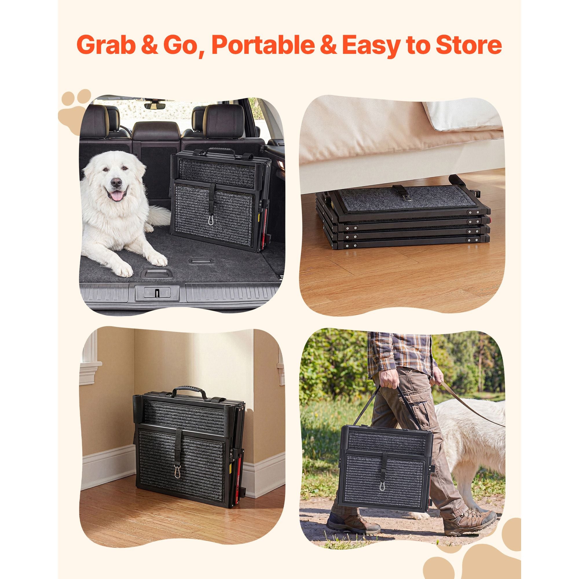 Dog Stairs for Car, 4 Steps Extra Wide Foldable Dog Ramp for Large Dogs with Non-Slip Rug Surface, Portable Lightweight Pet Ladder for Car, SUV, Truck, High Beds, Sofas, Support up to 400 lbs