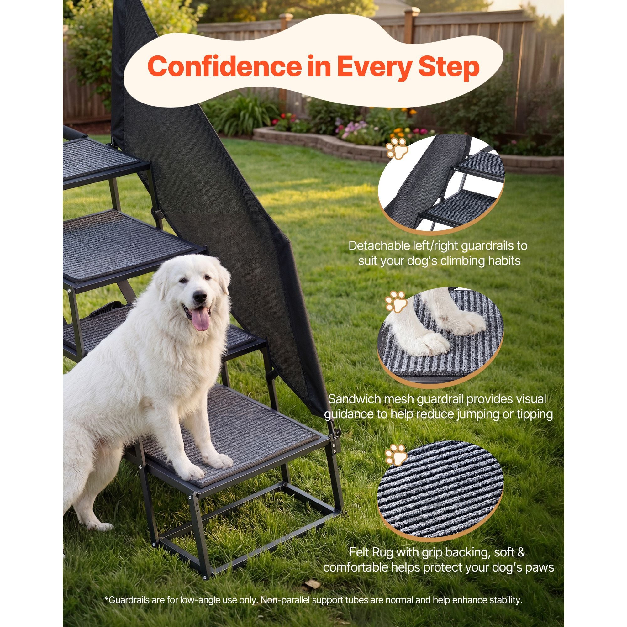 Dog Stairs for Car, 4 Steps Extra Wide Foldable Dog Ramp for Large Dogs with Non-Slip Rug Surface, Portable Lightweight Pet Ladder for Car, SUV, Truck, High Beds, Sofas, Support up to 400 lbs