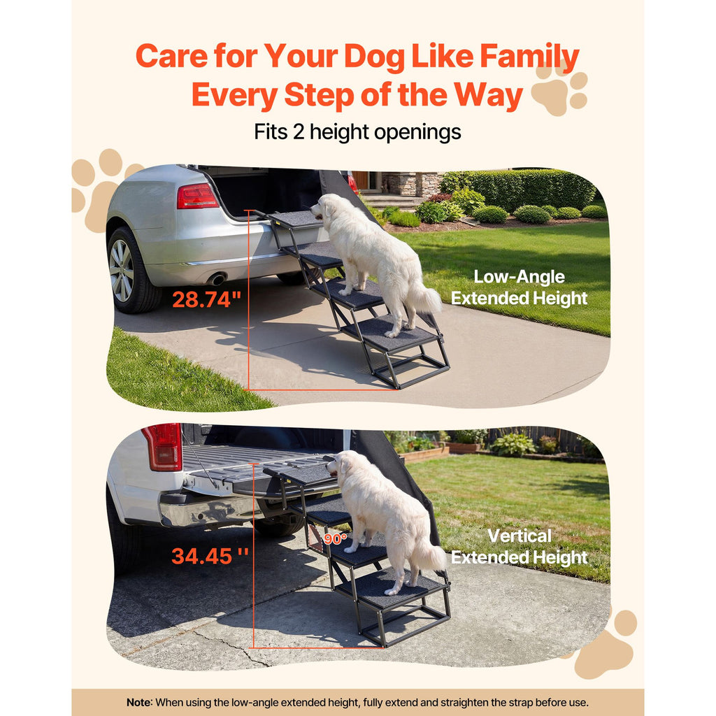 Dog Stairs for Car, 4 Steps Extra Wide Foldable Dog Ramp for Large Dogs with Non-Slip Rug Surface, Portable Lightweight Pet Ladder for Car, SUV, Truck, High Beds, Sofas, Support up to 400 lbs