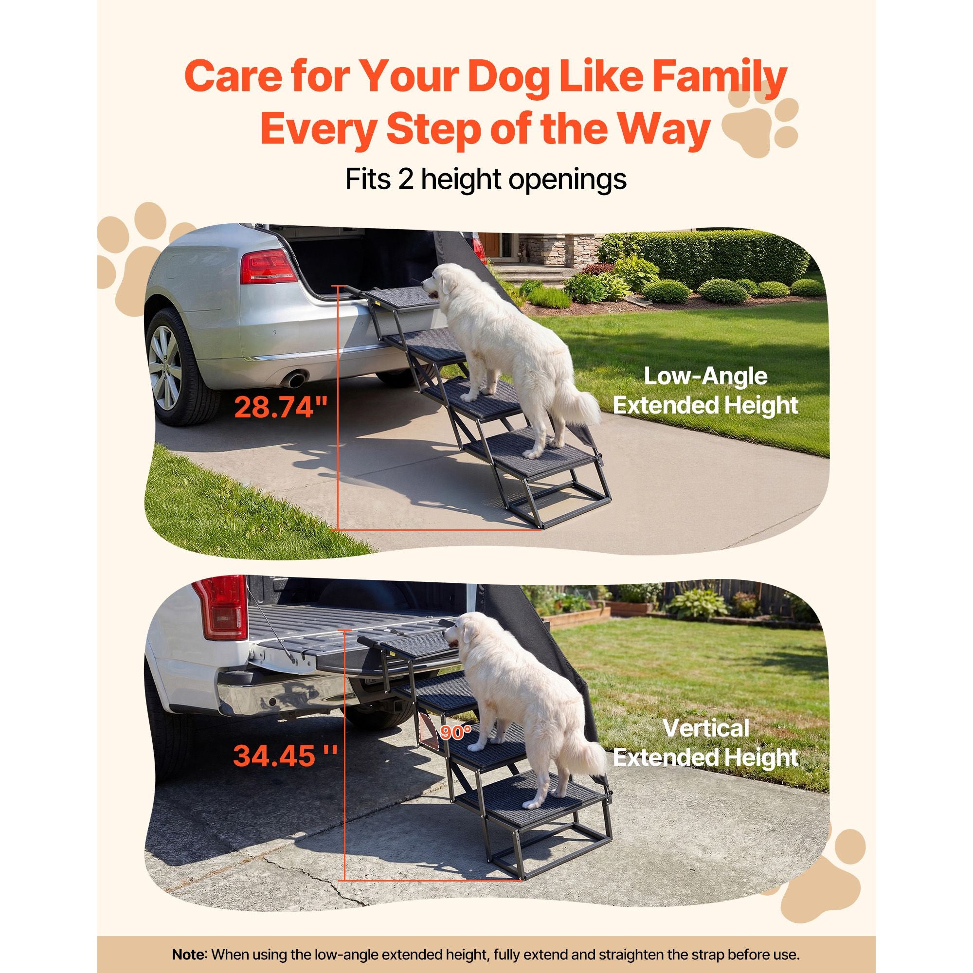 Dog Stairs for Car, 4 Steps Extra Wide Foldable Dog Ramp for Large Dogs with Non-Slip Rug Surface, Portable Lightweight Pet Ladder for Car, SUV, Truck, High Beds, Sofas, Support up to 400 lbs