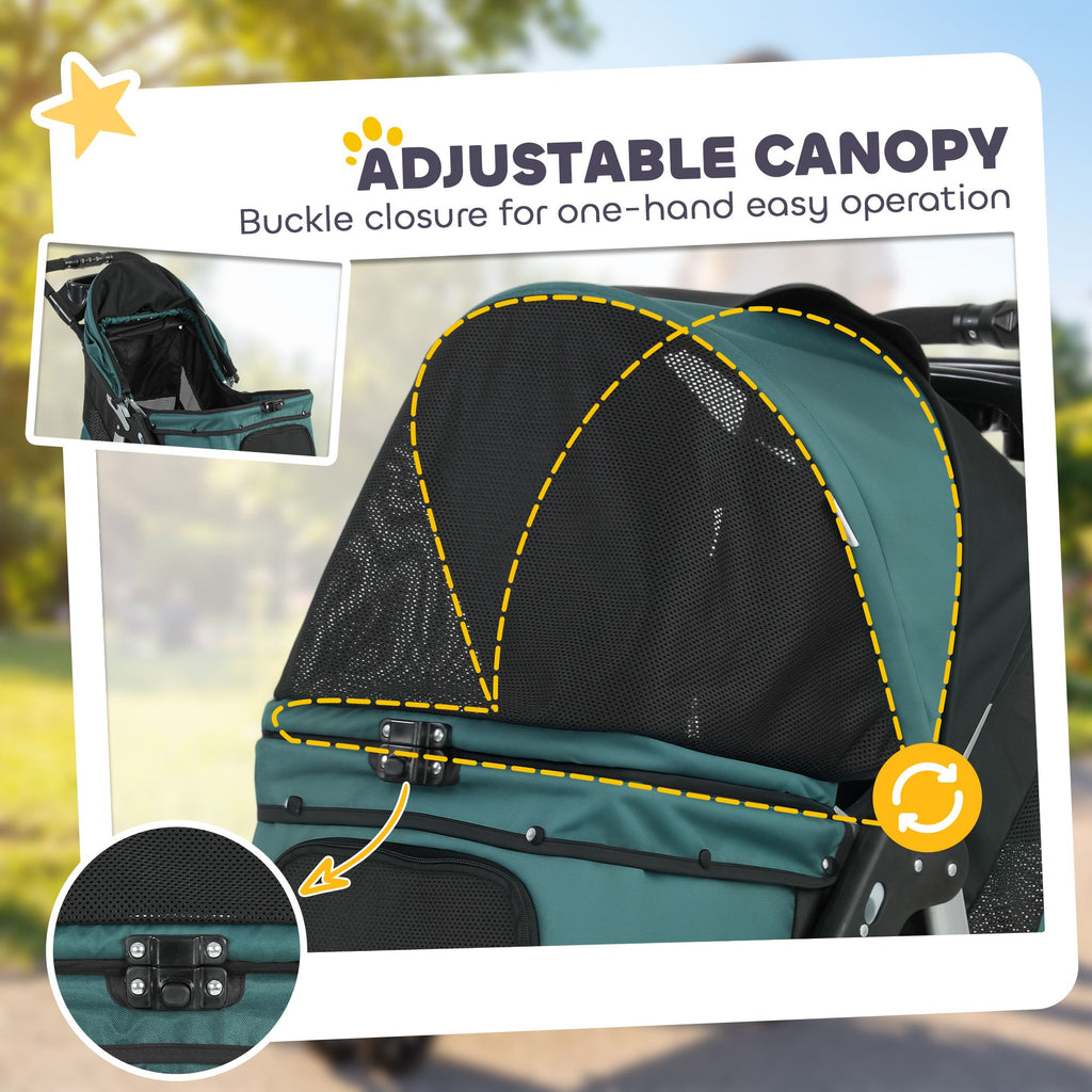 Dog Stroller, Foldable Dog Stroller with 12" Rubber Wheels for Small Dogs, Up to 22 LBS, Dark Green