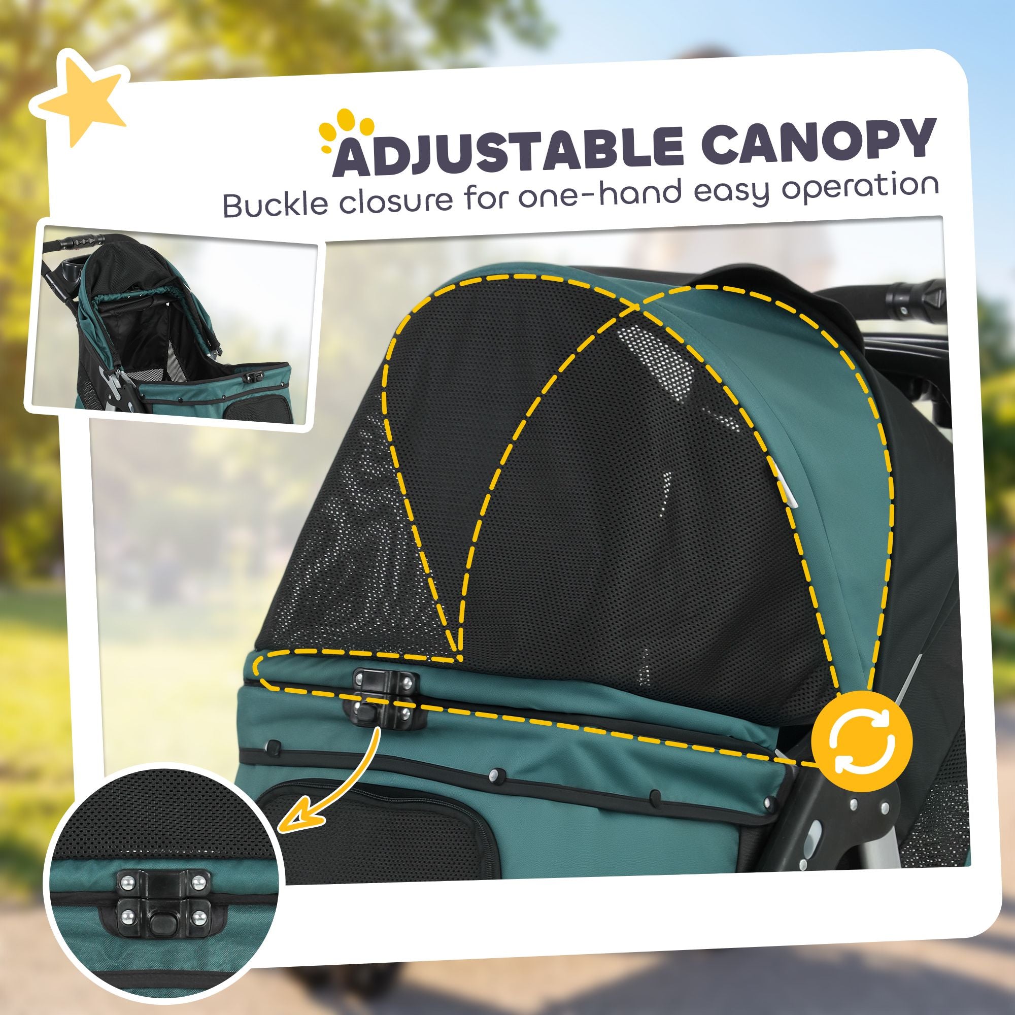 Dog Stroller, Foldable Dog Stroller with 12" Rubber Wheels for Small Dogs, Up to 22 LBS, Dark Green
