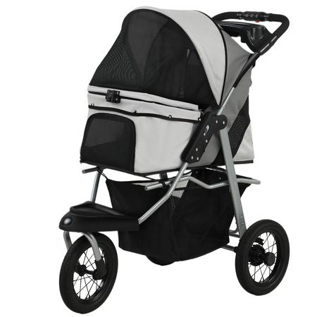Dog Stroller, Foldable Dog Stroller with 12" Rubber Wheels for Small Dogs, Up to 22 LBS, Light Gray – image 1