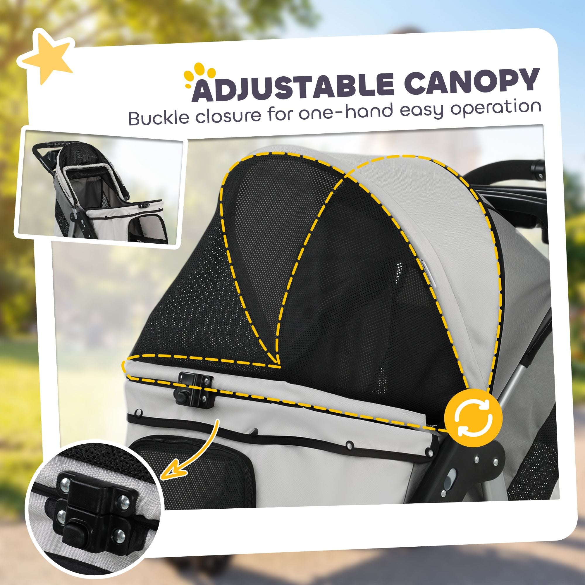 Dog Stroller, Foldable Dog Stroller with 12" Rubber Wheels for Small Dogs, Up to 22 LBS, Light Gray