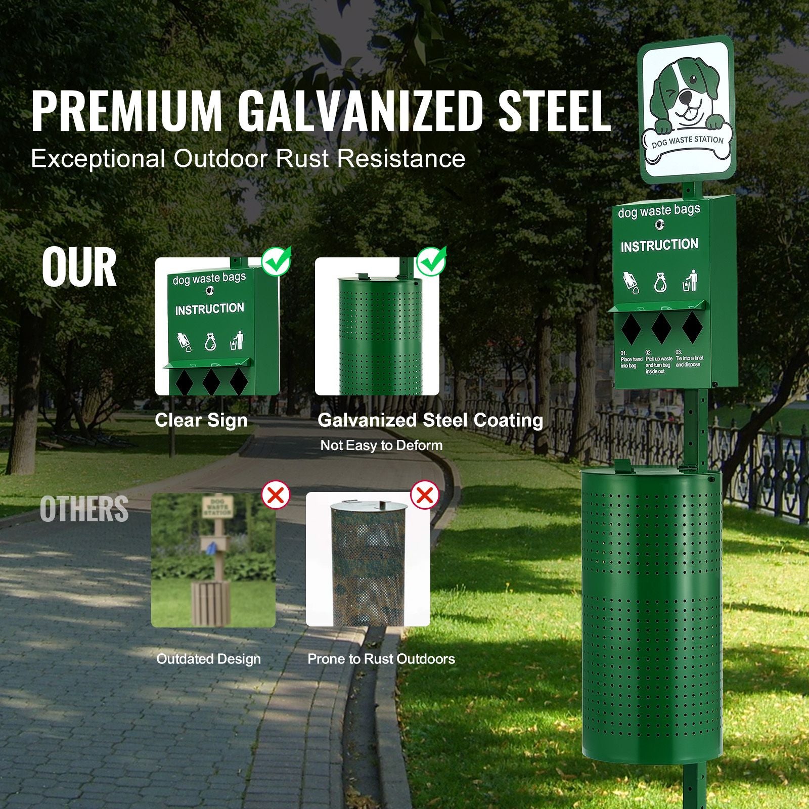 Dog Waste Station, Commercial Dog Poop Station, 11.5 Gallons Pet Waste Bin with 50 Can Liners, Bag Dispenser & 600 Waste Bags, Outdoor Dog Waste Disposal System for Backyard