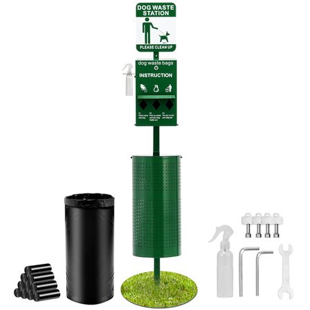 Dog Waste Station with Hand Wash Bottle, Commercial Dog Poop Station, 11.5 Gallons Pet Waste Bin with 50 Can Liners, Bag Dispenser & 600 Waste Bags, Outdoor Dog Waste Disposal System
