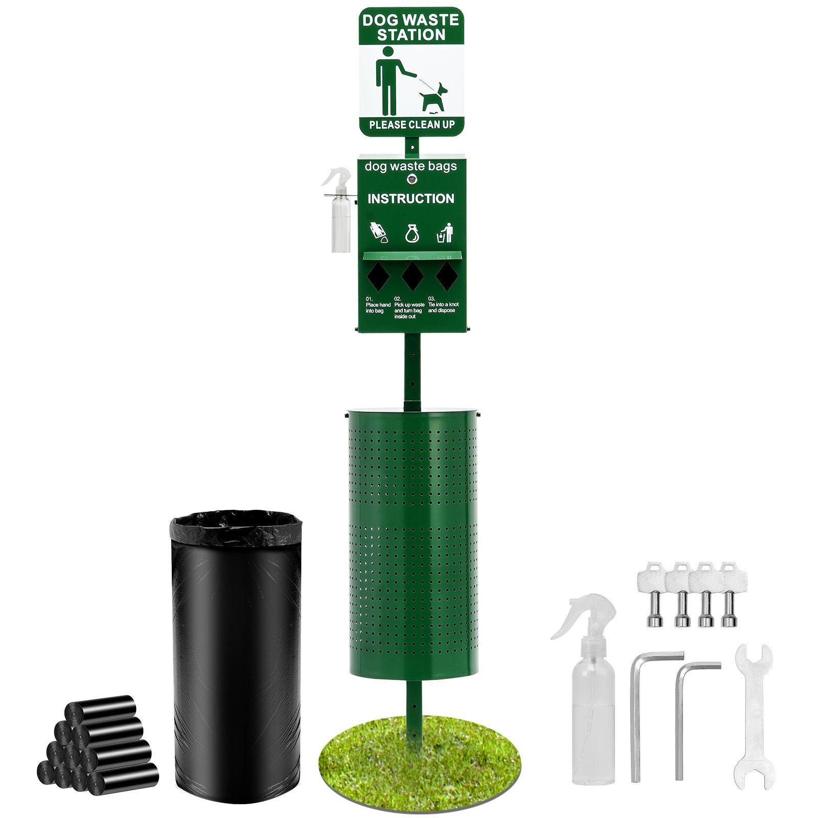 Dog Waste Station with Hand Wash Bottle, Commercial Dog Poop Station, 11.5 Gallons Pet Waste Bin with 50 Can Liners, Bag Dispenser & 600 Waste Bags, Outdoor Dog Waste Disposal System