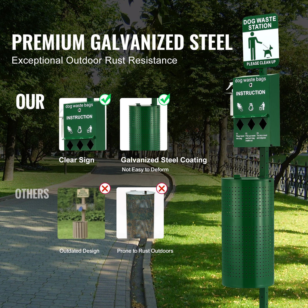 Dog Waste Station with Hand Wash Bottle, Commercial Dog Poop Station, 11.5 Gallons Pet Waste Bin with 50 Can Liners, Bag Dispenser & 600 Waste Bags, Outdoor Dog Waste Disposal System