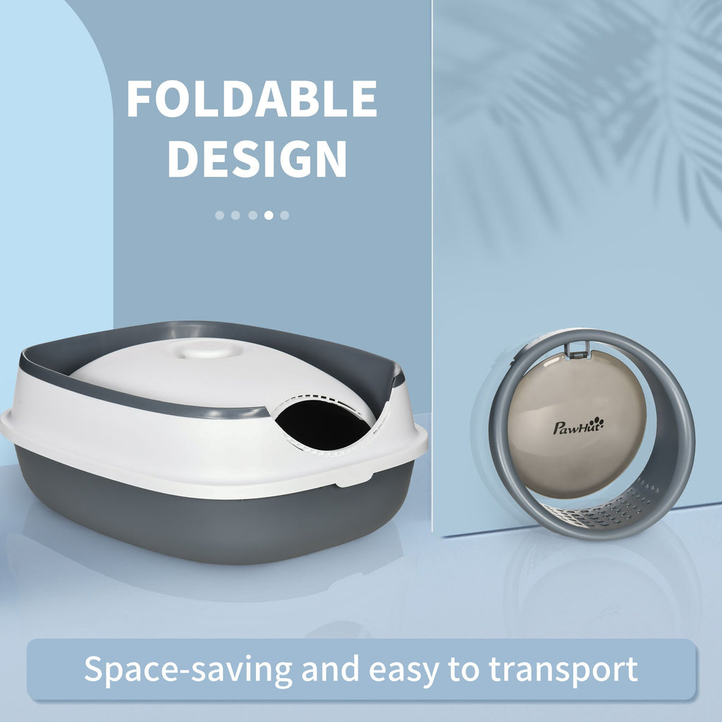 Dome Covered Cat Litter Box, Sleek Design with Lid, White and Gray