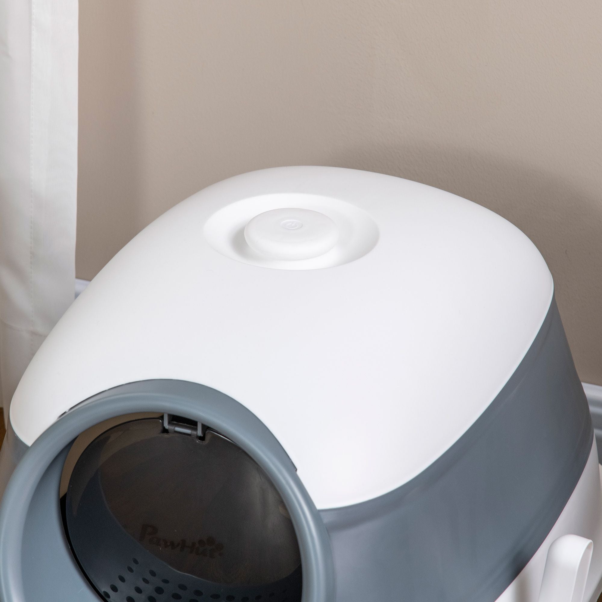 Dome Covered Cat Litter Box, Sleek Design with Lid, White and Gray