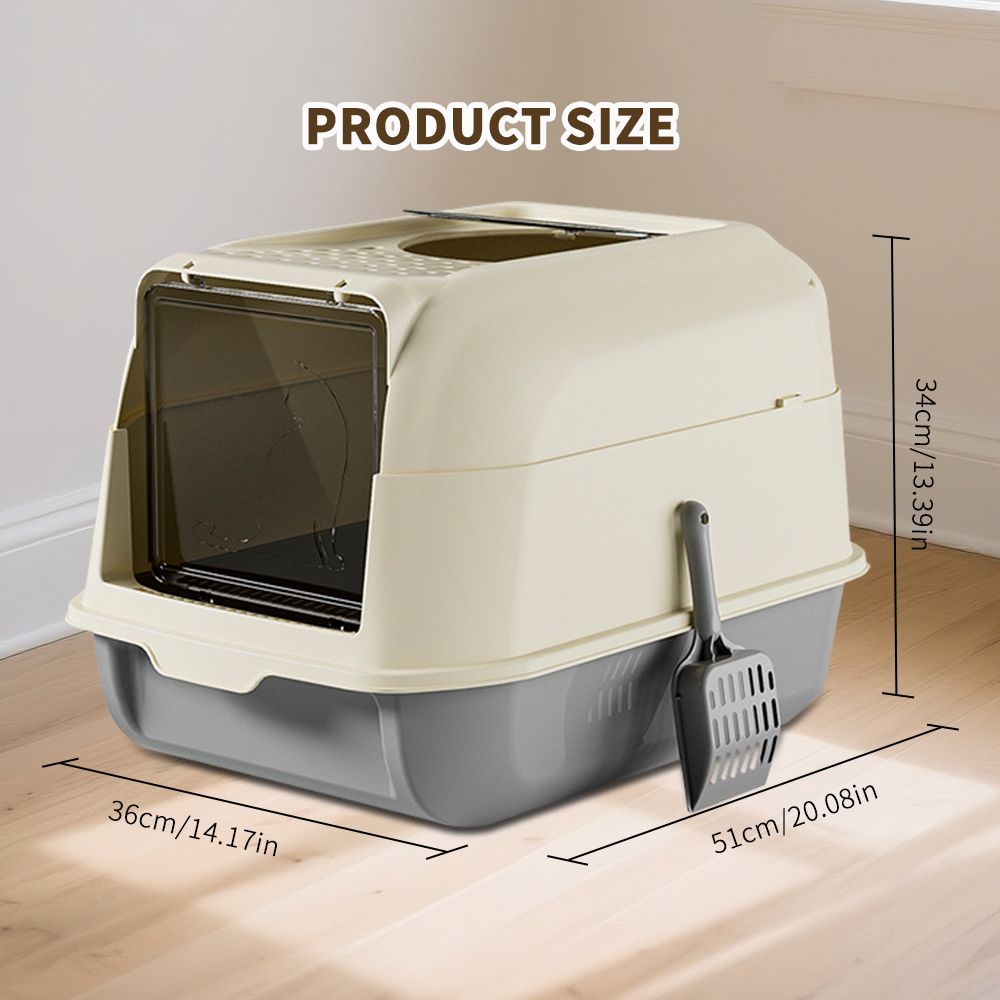 Open Design Cat Litter Box with Transparent Walls and Included Scoop