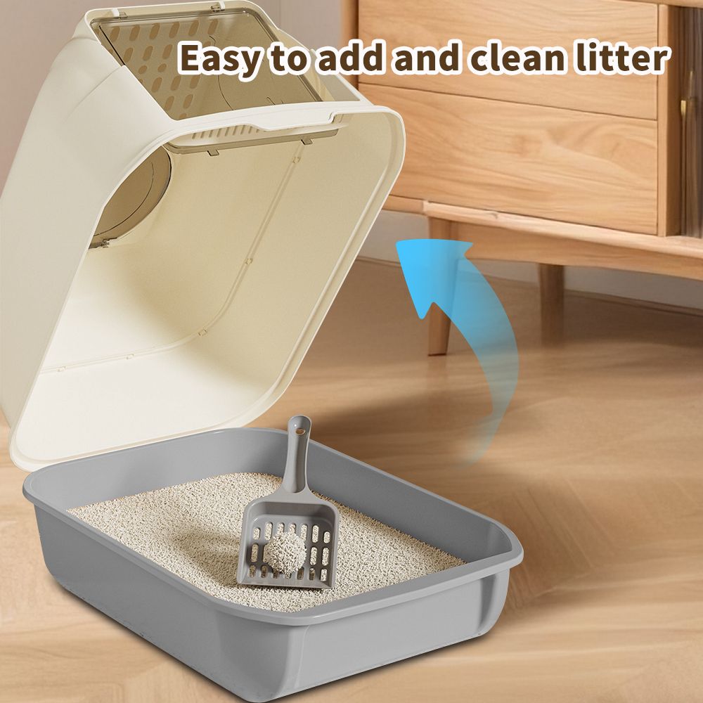 Open Design Cat Litter Box with Transparent Walls and Included Scoop