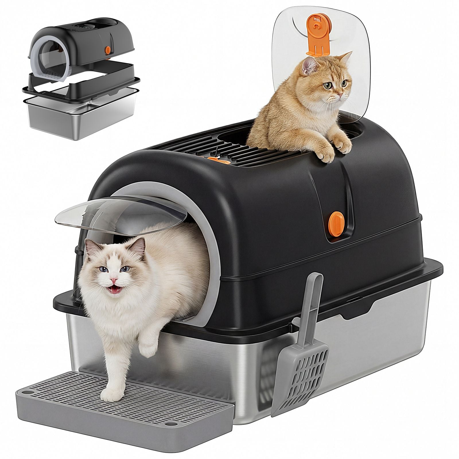 Double-entry convertible lid cat litter box