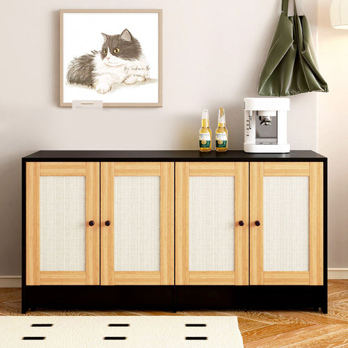 Double Litter Box Enclosure,Cat Litter Box Enclosure for 2 Cats, Hidden Litter Box Furniture with Rattan Doors, 47" – image 2