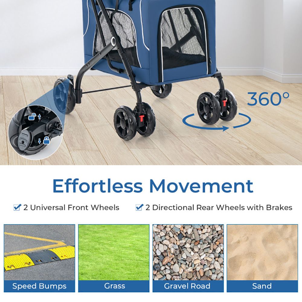 Double Pet Stroller Foldable 3-in-1 Dog Stroller with 2 Detachable Carriers