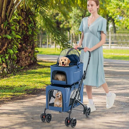 3-in-1 Double Pet Stroller: Foldable, Detachable Carriers for Two Pets