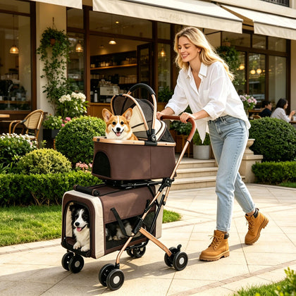 Double Pet Stroller for Small Medium Dogs Cats, 3-in-1 Convertible Carrier Tote, Foldable Frame Shoc