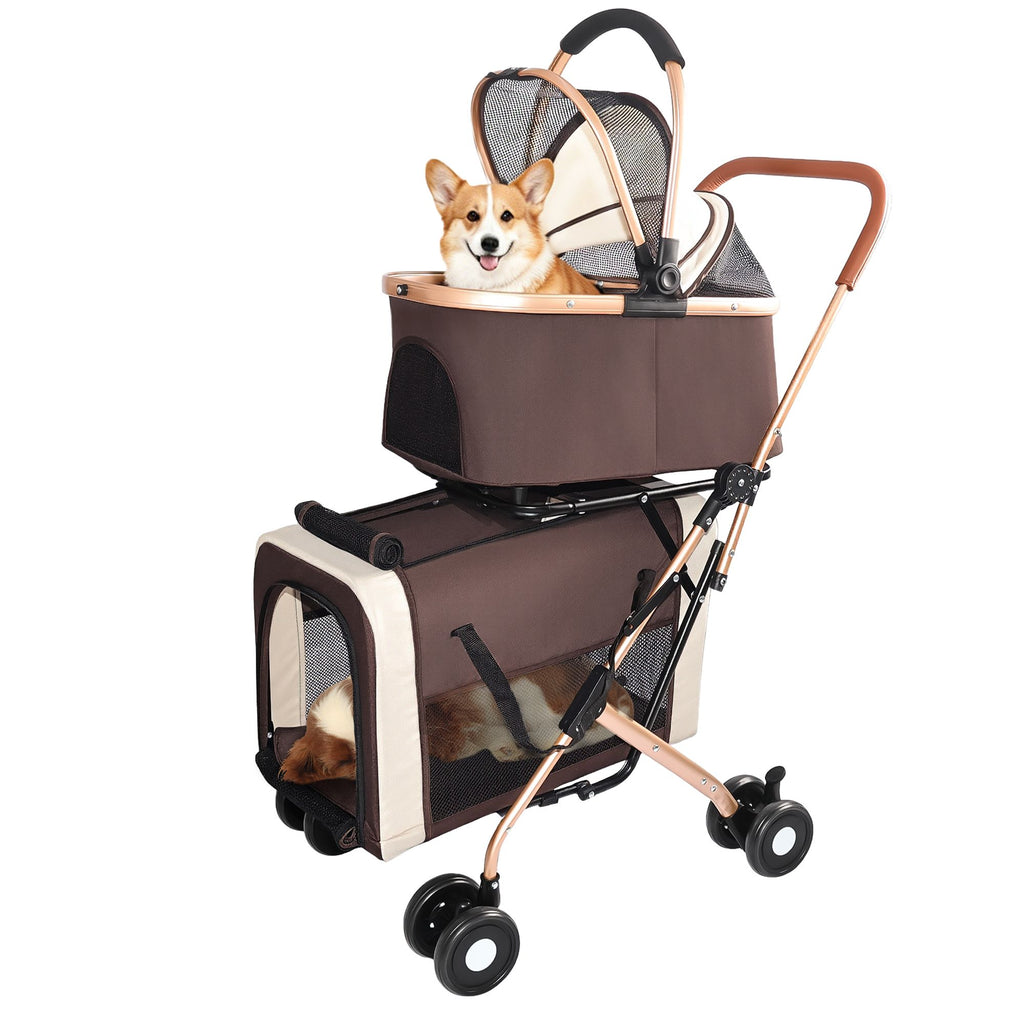 Double Pet Stroller for Small Medium Dogs Cats, 3-in-1 Convertible Carrier Tote, Foldable Frame Shoc