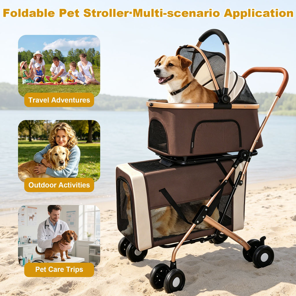 Double Pet Stroller for Small Medium Dogs Cats, 3-in-1 Convertible Carrier Tote, Foldable Frame Shoc