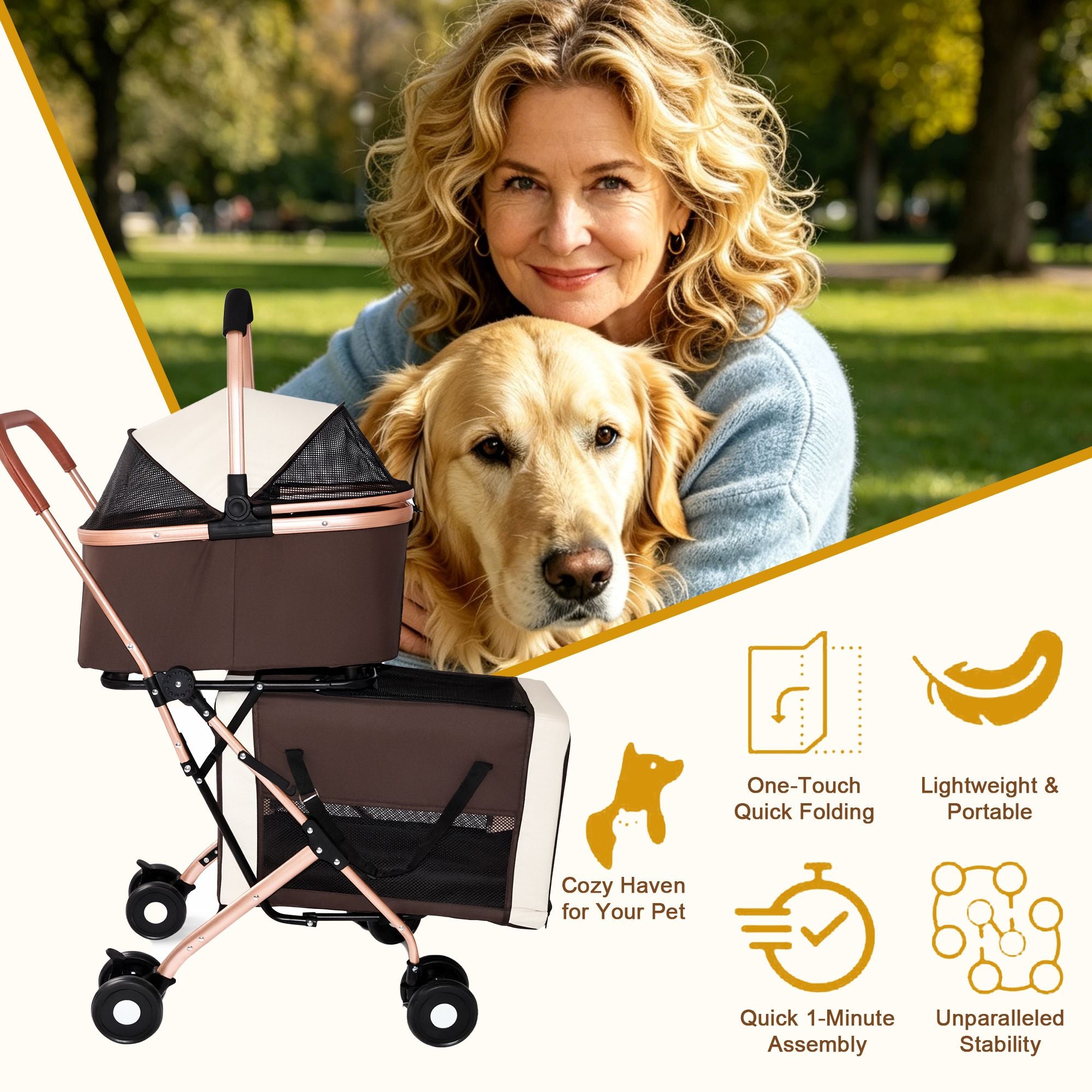 Double Pet Stroller for Small Medium Dogs Cats, 3-in-1 Convertible Carrier Tote, Foldable Frame Shoc