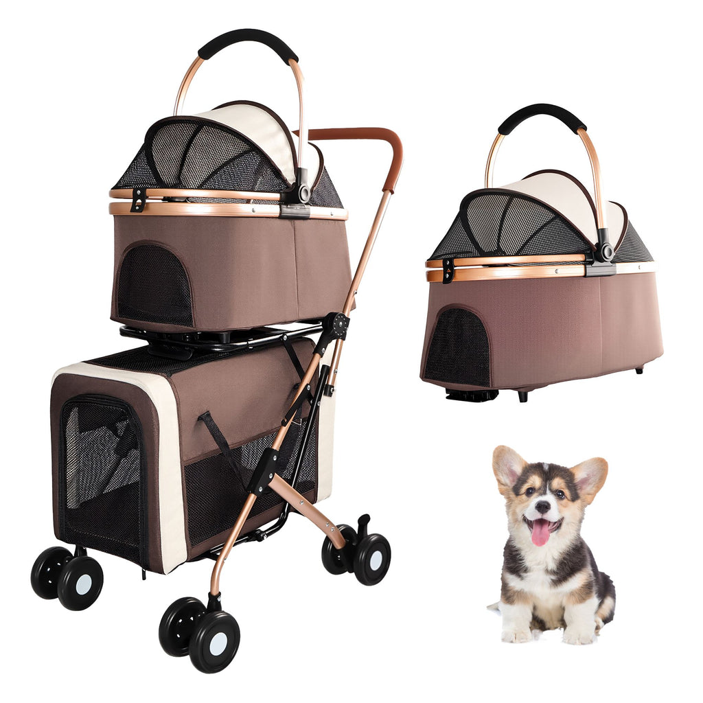 Double Pet Stroller for Small Medium Dogs Cats, 3-in-1 Convertible Carrier Tote, Foldable Frame Shoc