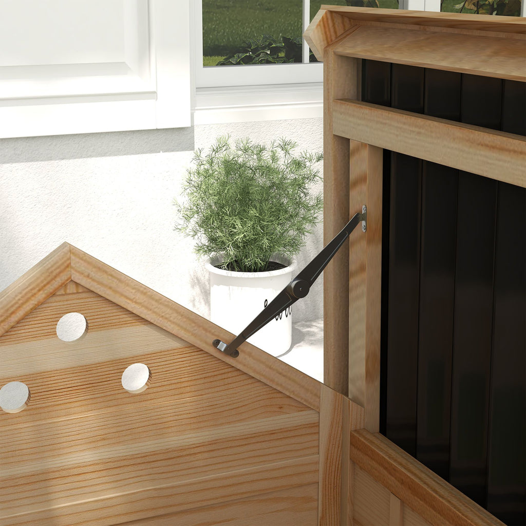 Duck Coop, Wooden Duck House with Openable Roof & Double Doors, Natural Wood