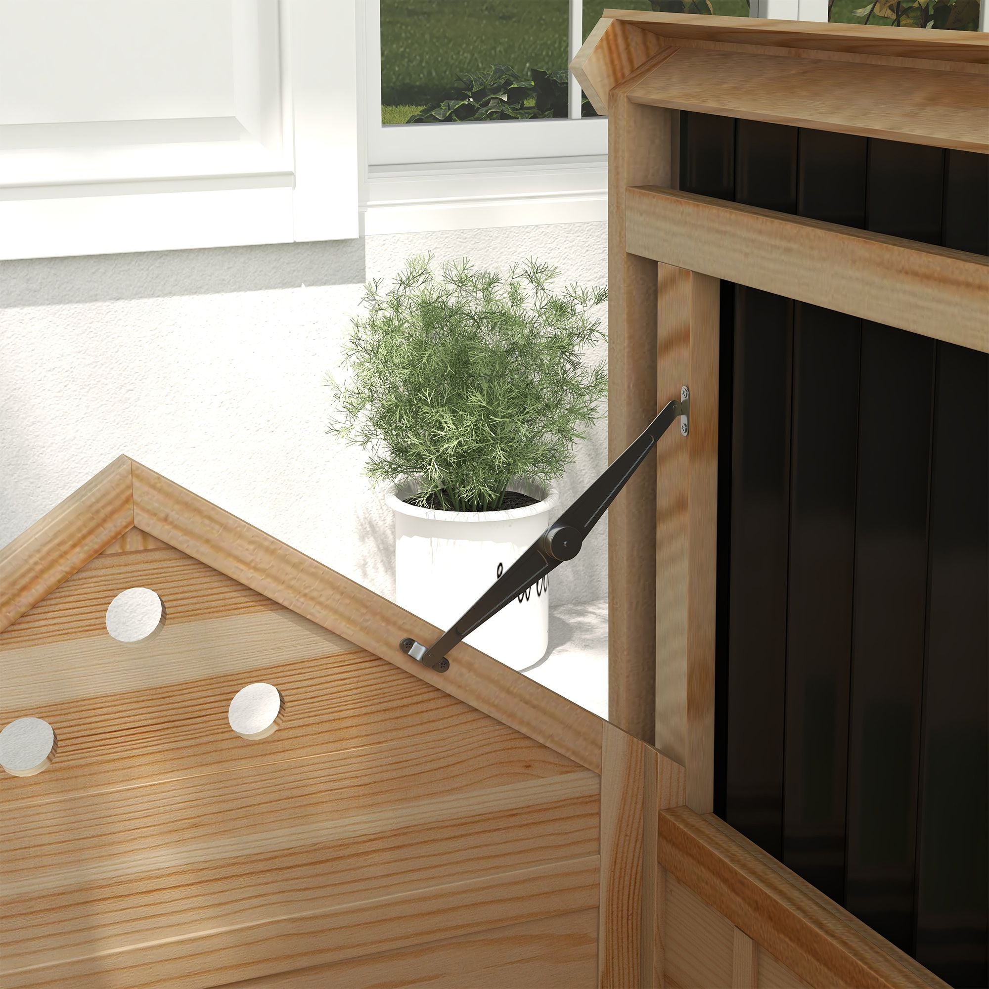 Duck Coop, Wooden Duck House with Openable Roof & Double Doors, Natural Wood