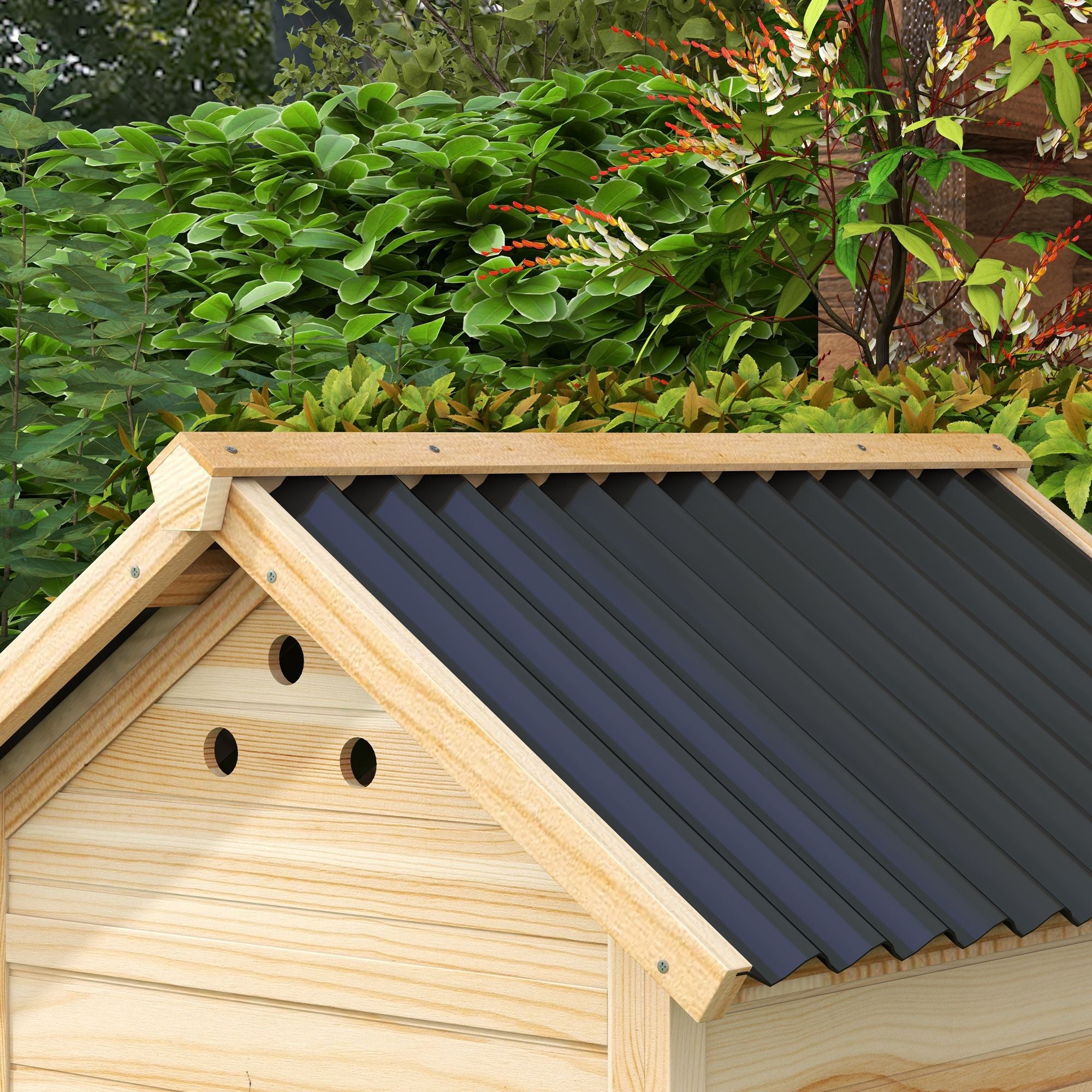 Duck Coop, Wooden Duck House with Openable Roof & Double Doors, Natural Wood