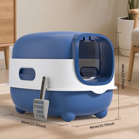 E Classic Blue Cat Litter Box: Spacious, Easy Access, Hygienic