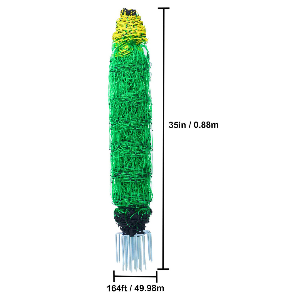 Electric Fence Netting, 35" H x 164' L, PE Net Fencing with Posts & Double-Spiked Stakes, Utility Portable Mesh for Goats, Sheep, Lambs, Deer, Hogs, Dogs, Used in Backyards, Farms, and Ranches