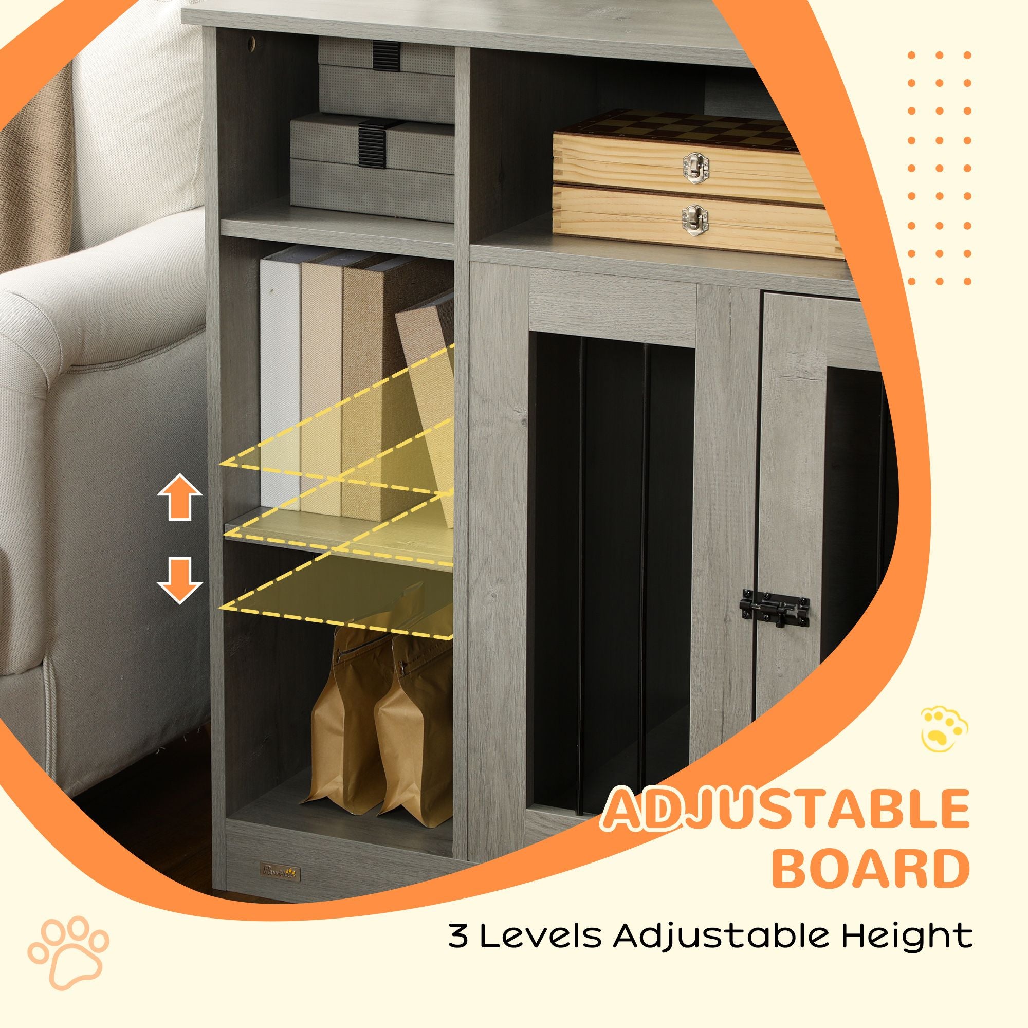 Elegant Dog Crate Furniture with Storage Gray Lockable Door Pet Cage for Medium Large Dogs 47 x 23.5 x 35