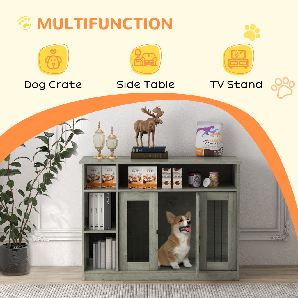 Elegant Dog Crate Furniture with Storage Gray Lockable Door Pet Cage for Medium Large Dogs 47 x 23.5 x 35