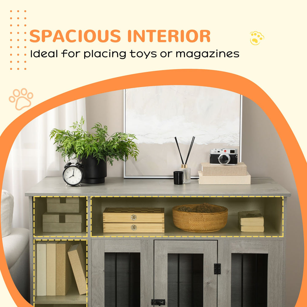 Elegant Dog Crate Furniture with Storage Gray Lockable Door Pet Cage for Medium Large Dogs 47 x 23.5 x 35