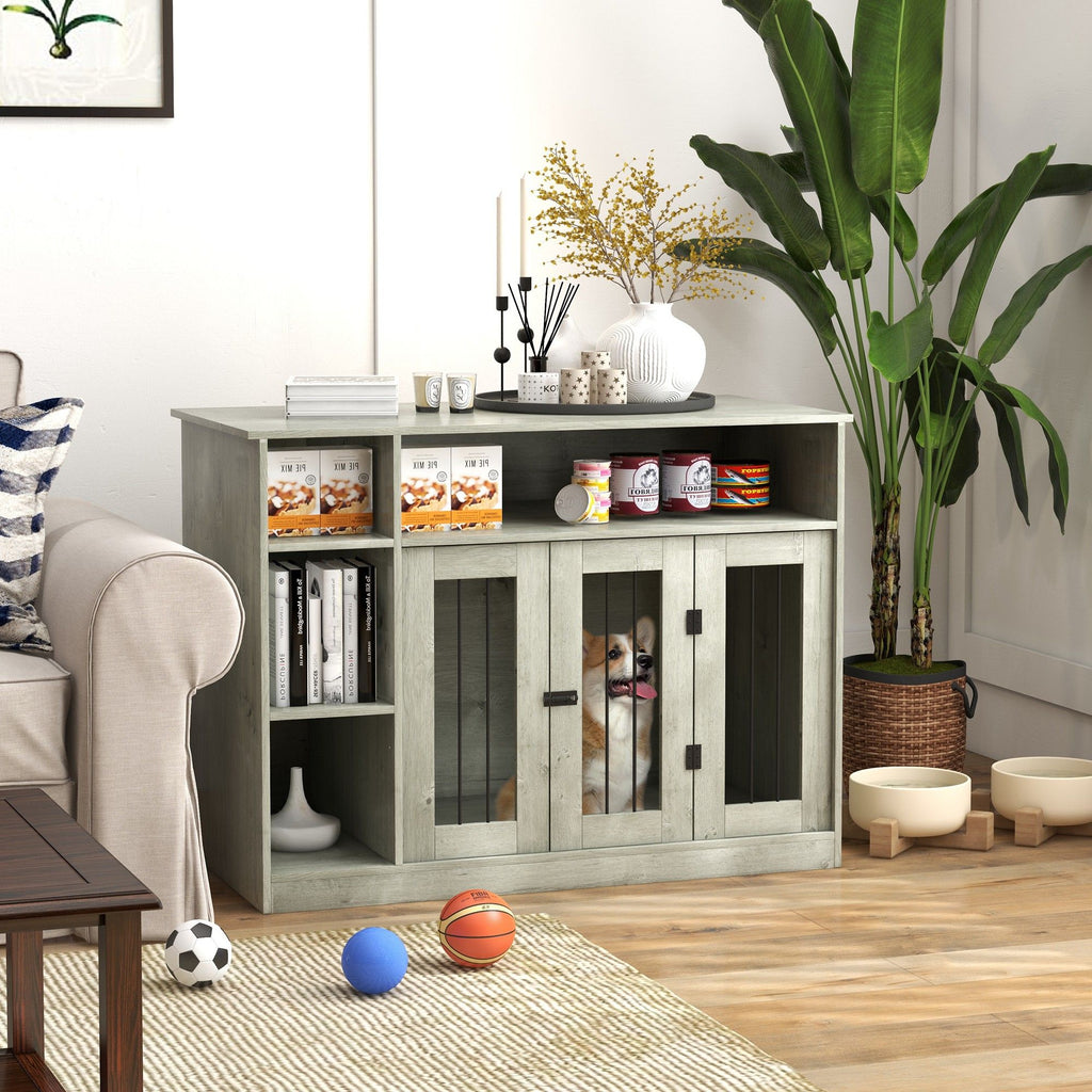 Elegant Dog Crate Furniture with Storage Gray Lockable Door Pet Cage for Medium Large Dogs 47 x 23.5 x 35