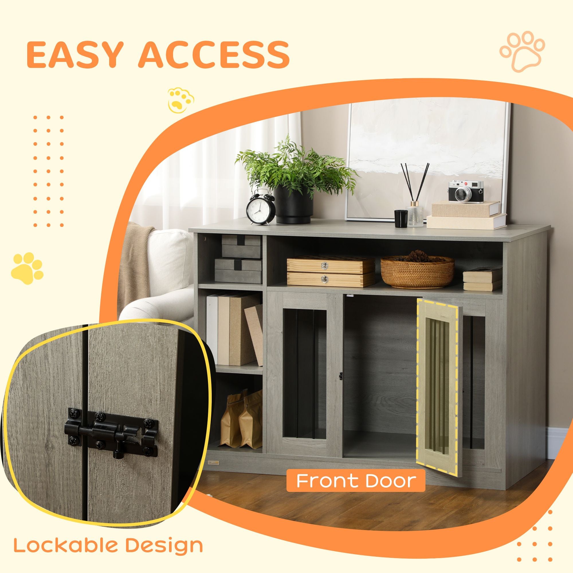 Elegant Dog Crate Furniture with Storage Gray Lockable Door Pet Cage for Medium Large Dogs 47 x 23.5 x 35