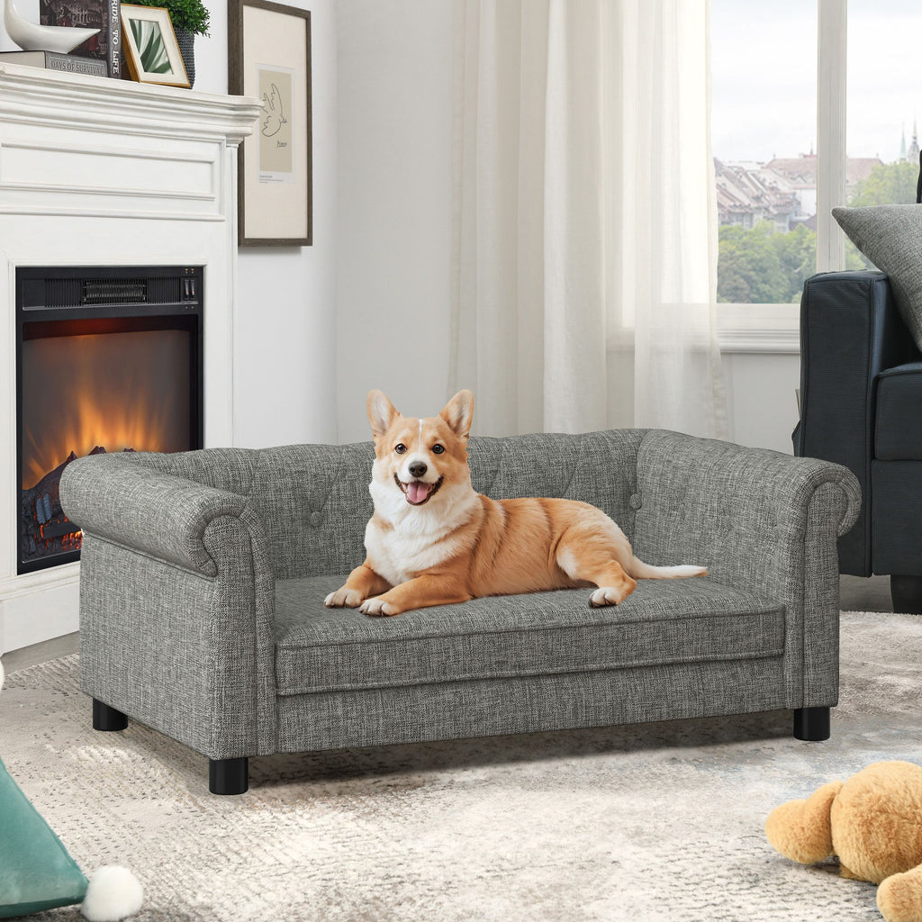Elegant Elevated Pet Sofa for Small & Medium Dogs - Linen Fabric