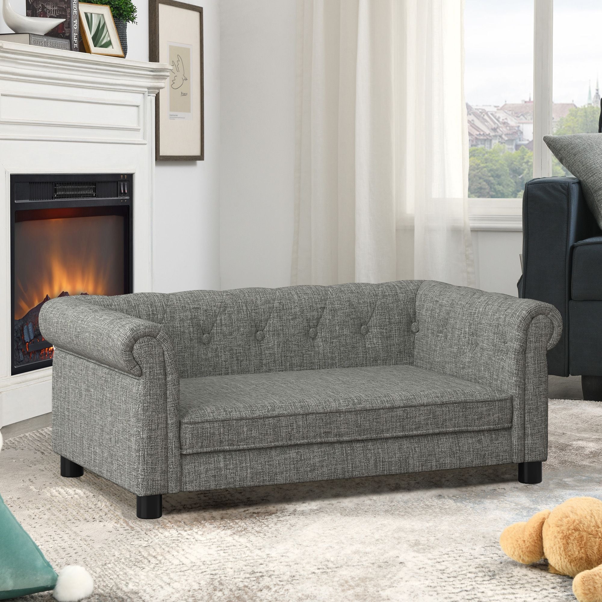 Elegant Elevated Pet Sofa for Small & Medium Dogs - Linen Fabric
