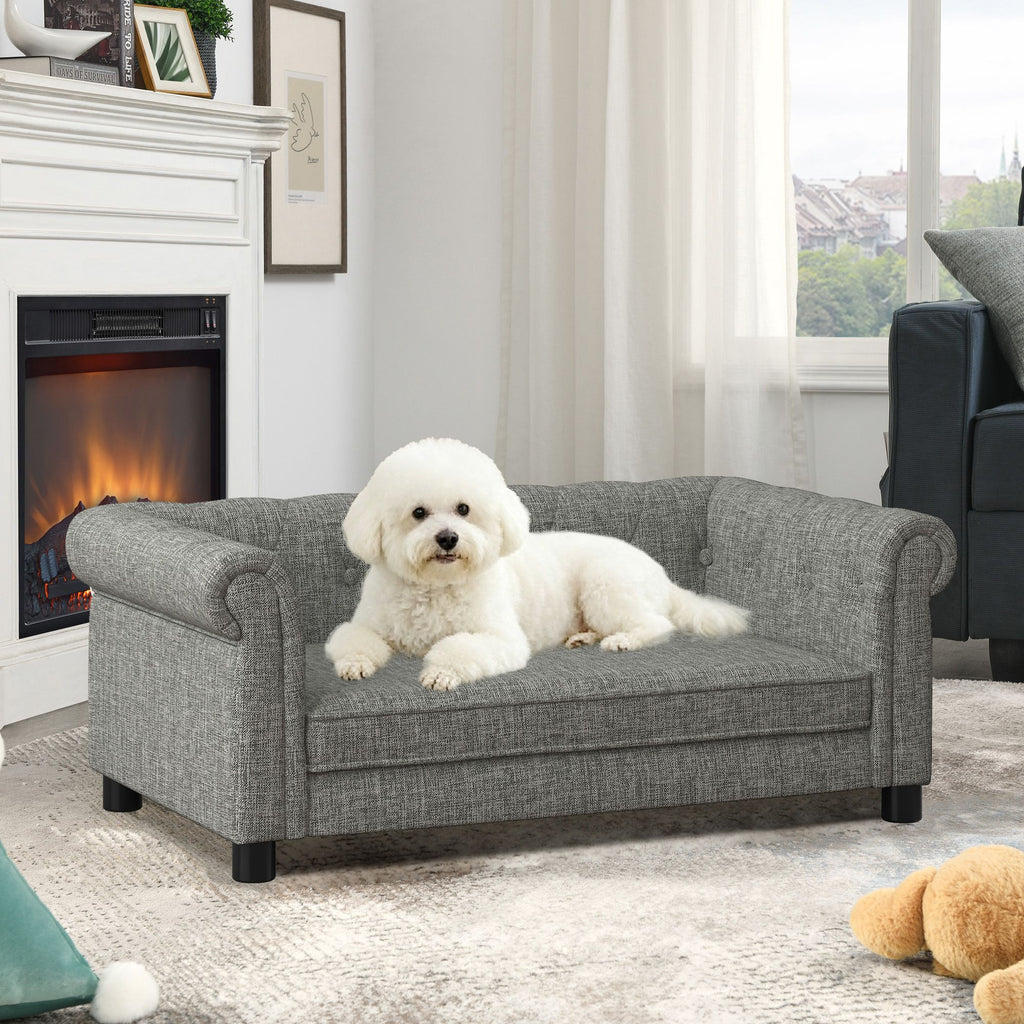 Elegant Elevated Pet Sofa for Small & Medium Dogs - Linen Fabric