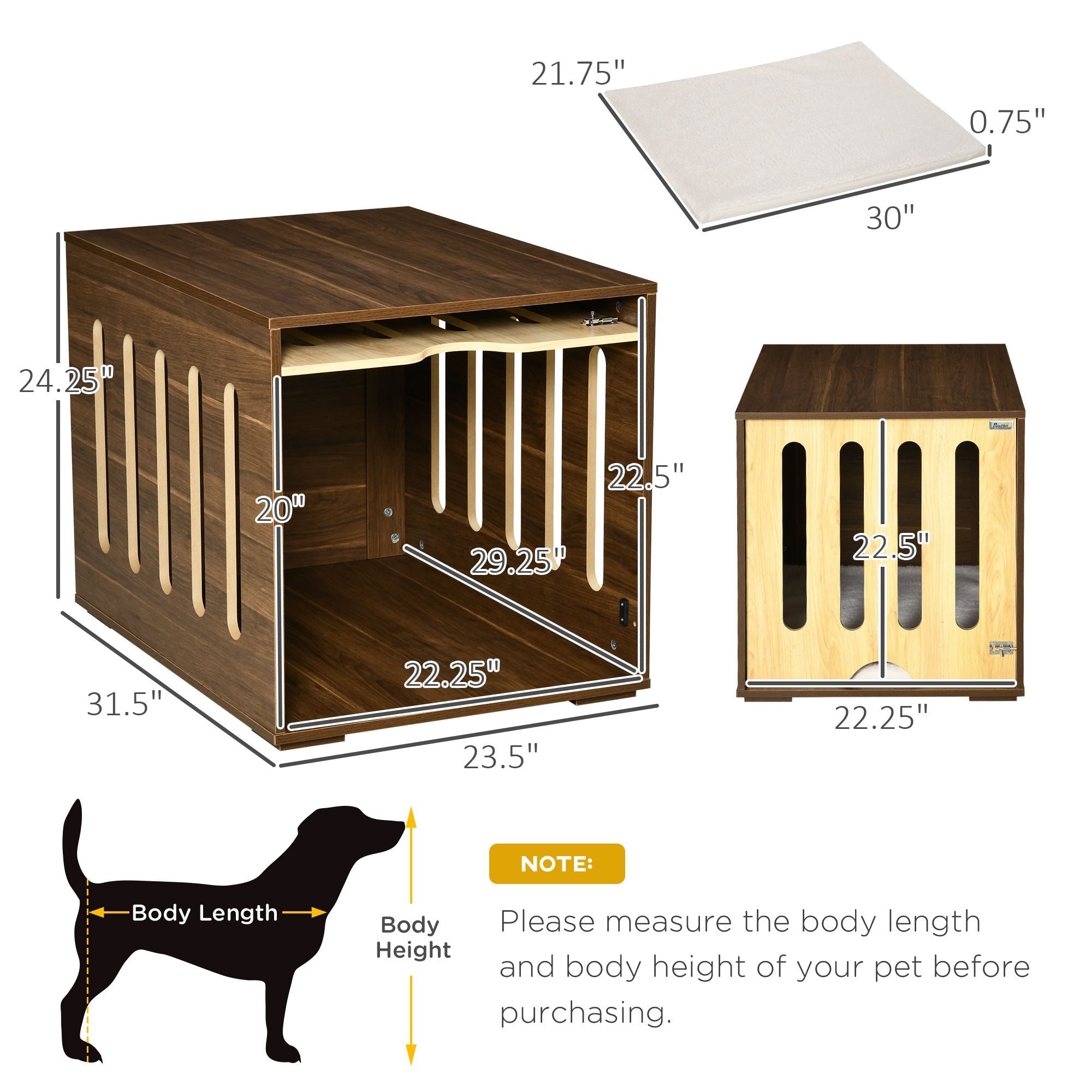 furniture-style Pet Crate Table with Plush Cushion & Side Entry