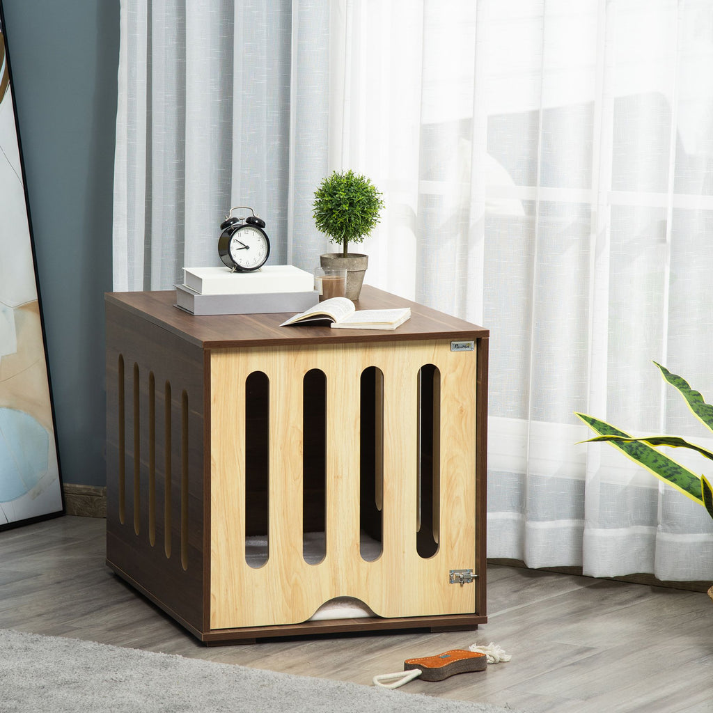 furniture-style Pet Crate Table with Plush Cushion & Side Entry
