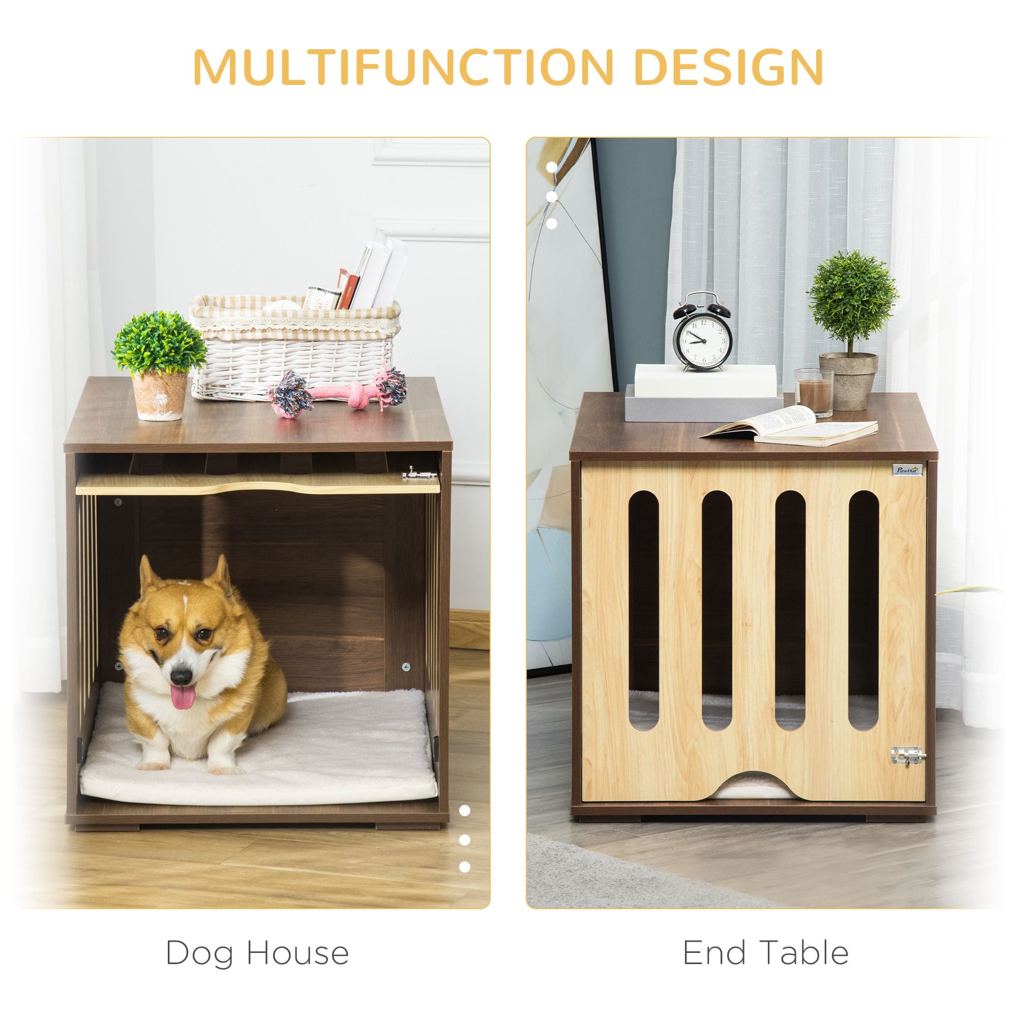 furniture-style Pet Crate Table with Plush Cushion & Side Entry