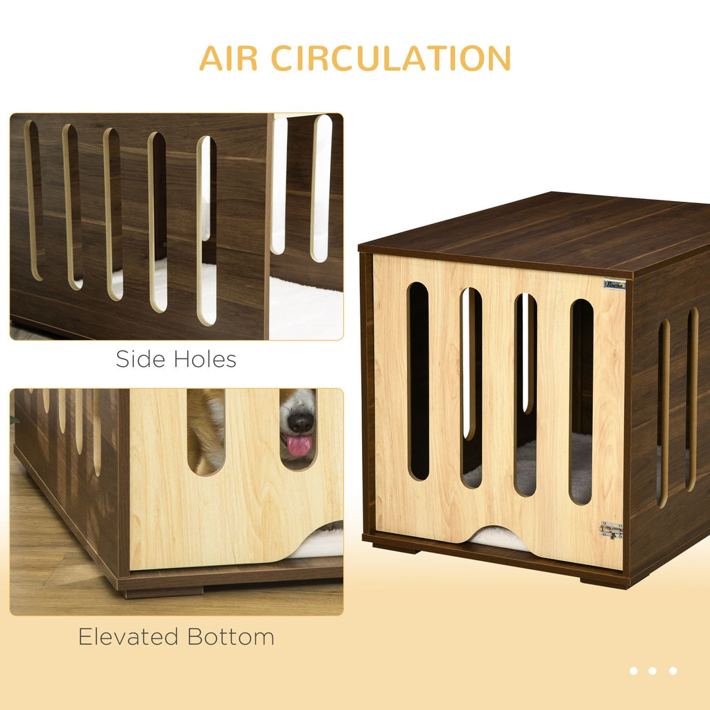 furniture-style Pet Crate Table with Plush Cushion & Side Entry