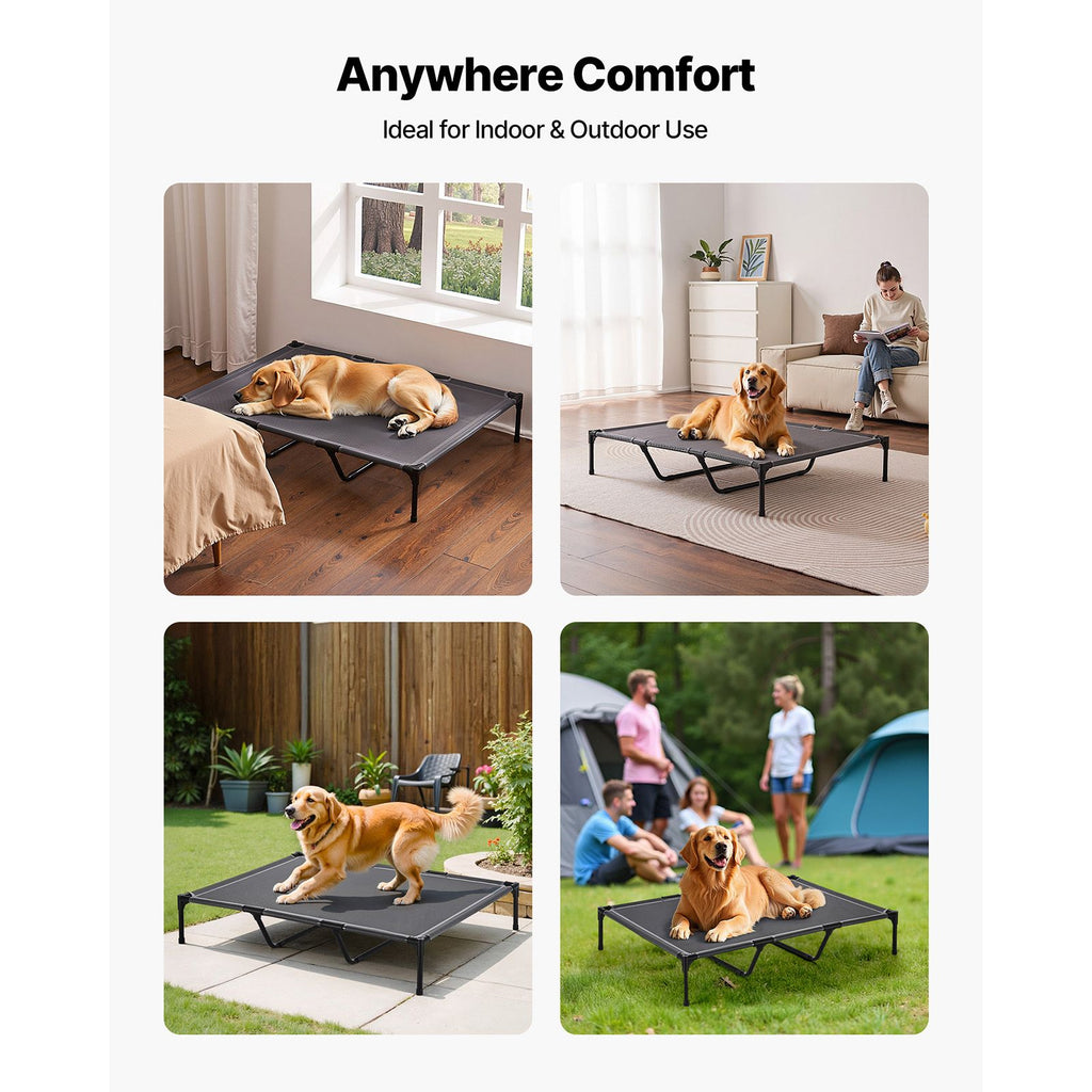 Elevated Dog Bed for Large Dogs, Portable Raised Dog Cot with Steel Metal Frame and Breathable Teslin Mesh, Indoor & Outdoor Pet Cooling Raised Hammock Bed, XL, Gray