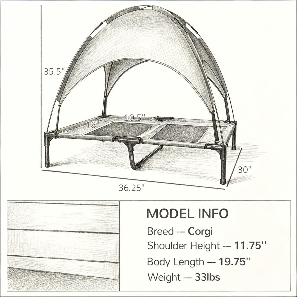 Elevated Dog Bed with Removable Canopy, Outdoor Dog Cot with UV Protection Canopy Shade, 36 inch Large Pet Bed