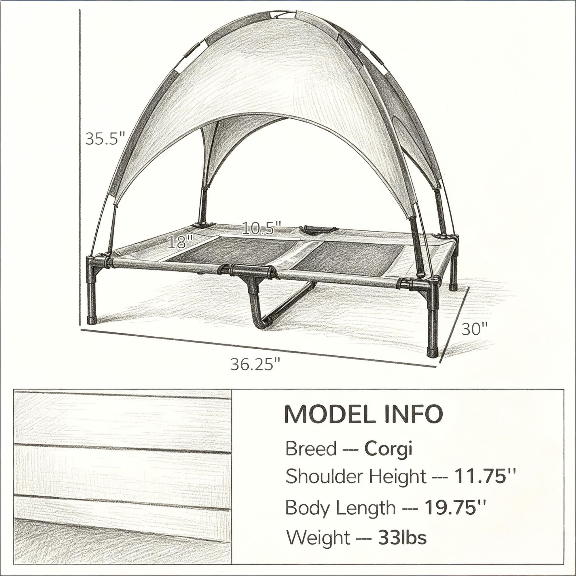 Elevated Dog Bed with Removable Canopy, Outdoor Dog Cot with UV Protection Canopy Shade, 36 inch Large Pet Bed