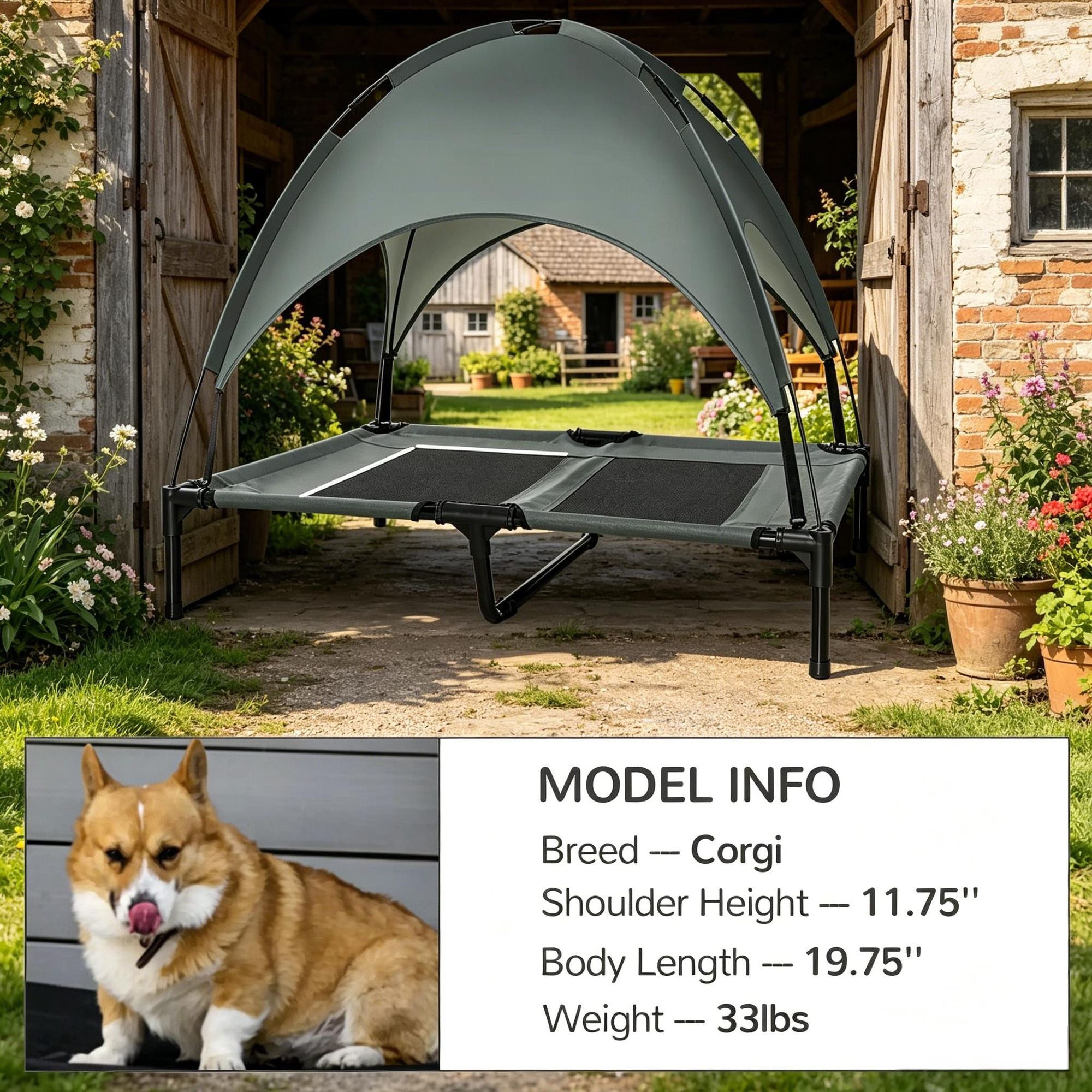 Elevated Dog Bed with Removable Canopy, Outdoor Dog Cot with UV Protection Canopy Shade, 36 inch Large Pet Bed