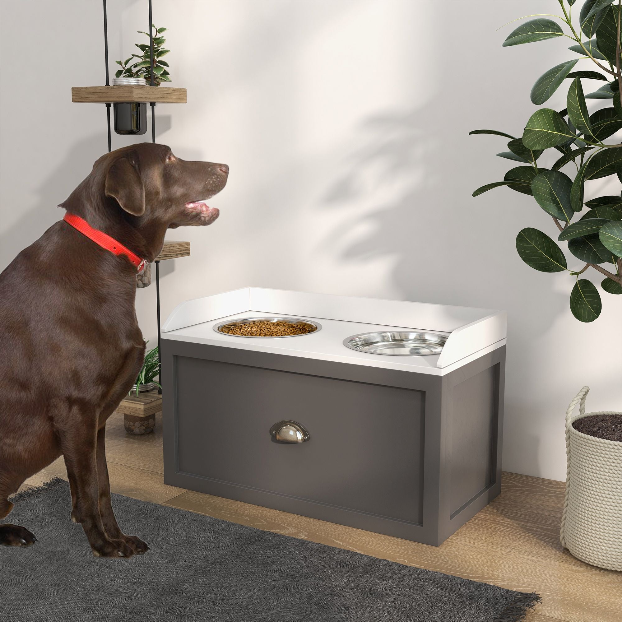 Elevate Your Dog's Mealtime with a Stylish Feeding Station & Storage Drawer