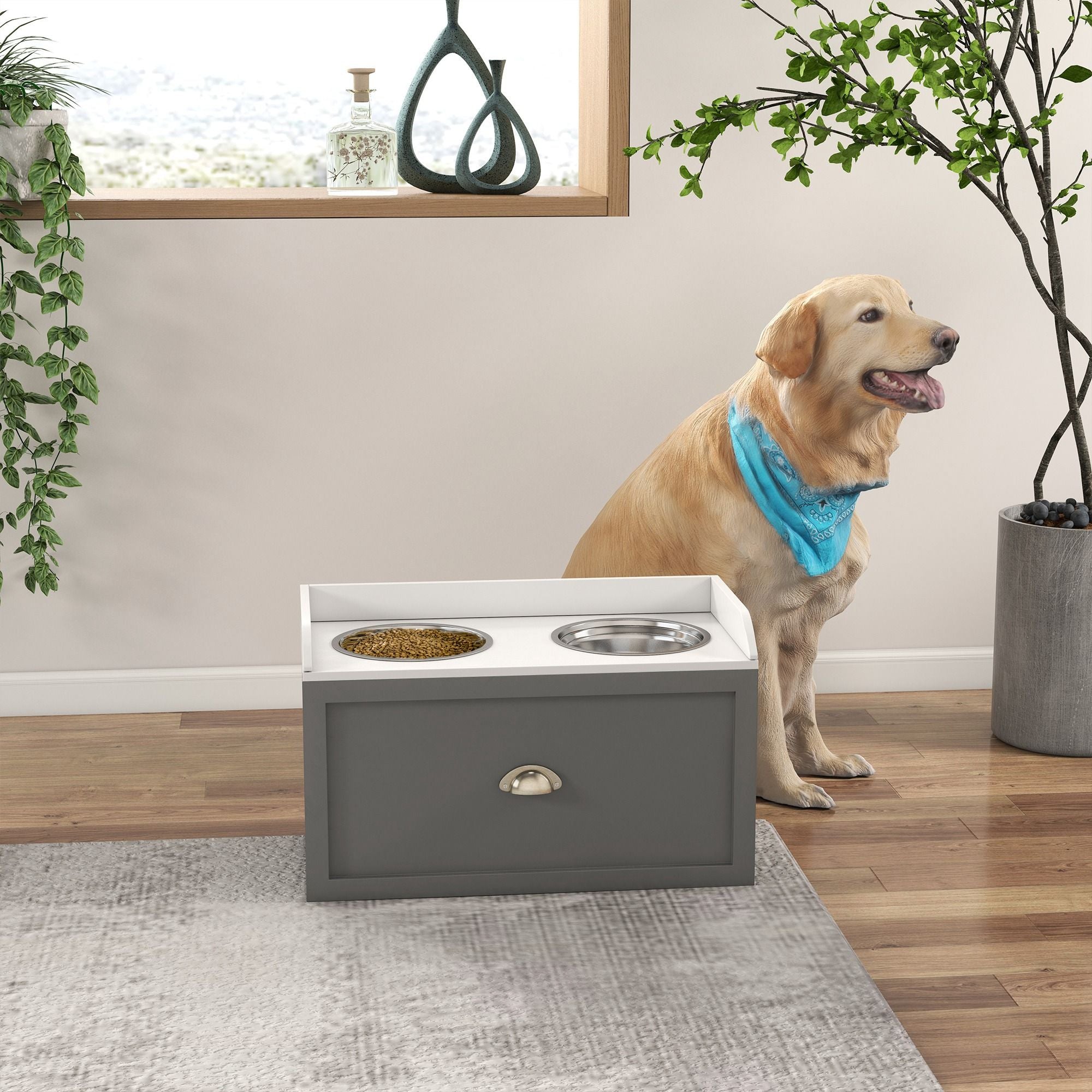 Elevate Your Dog's Mealtime with a Stylish Feeding Station & Storage Drawer