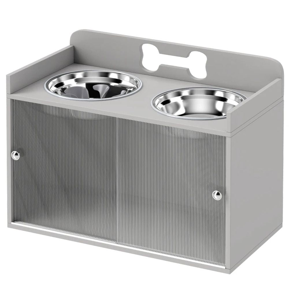 Elevated Dog Bowl with Hidden Storage & Slow Feeder, Gray